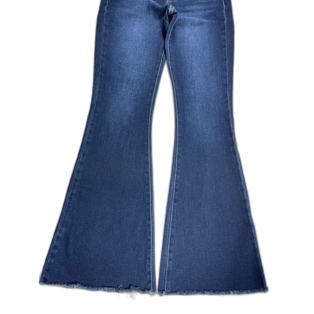 High Rise Flare Jeans W/ 7/27 KanCan Dark Wash Raw Hem KC7124D LN - Picture 10 of 12